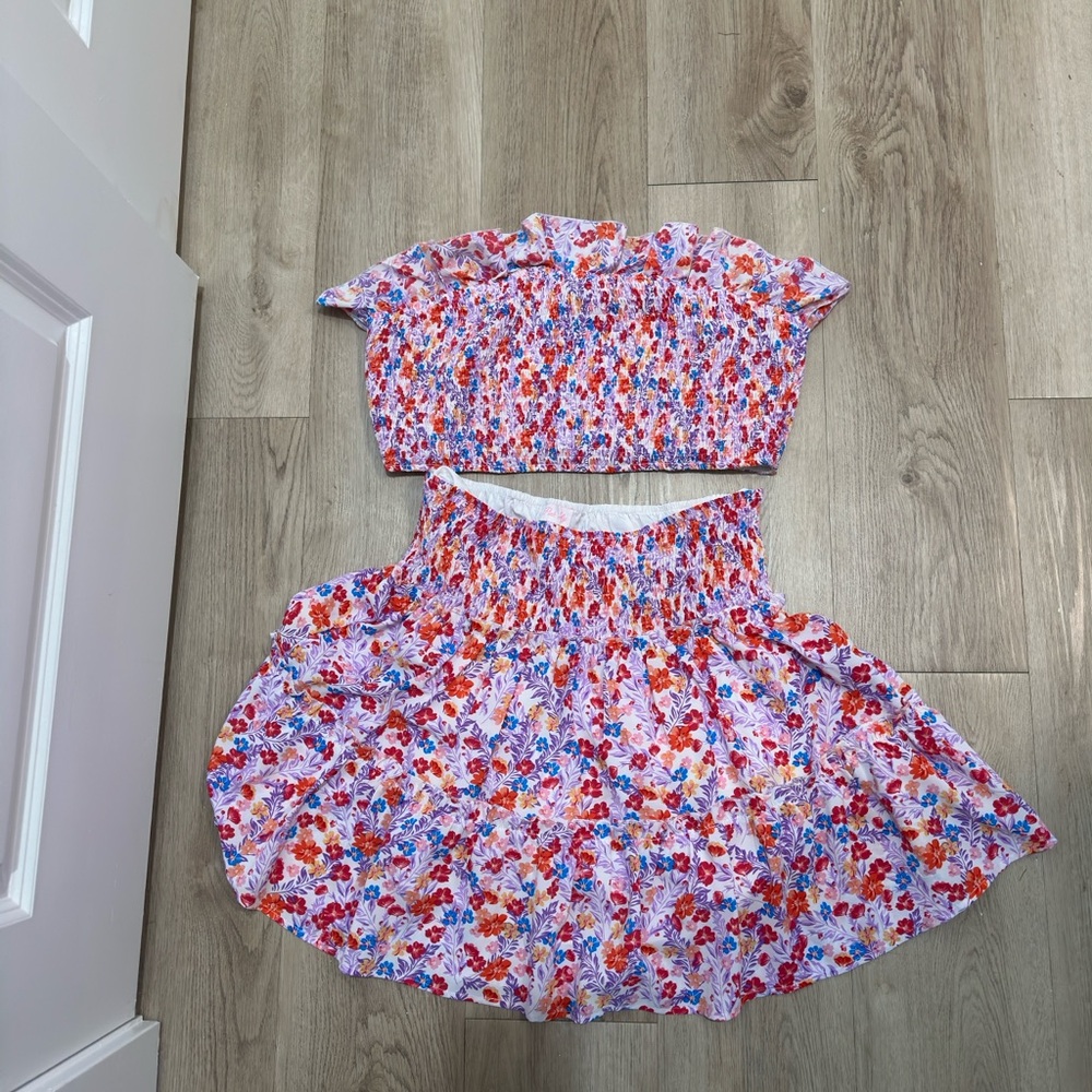 Floral PinkLily Boutique Floral Skirt and Top Matching Set